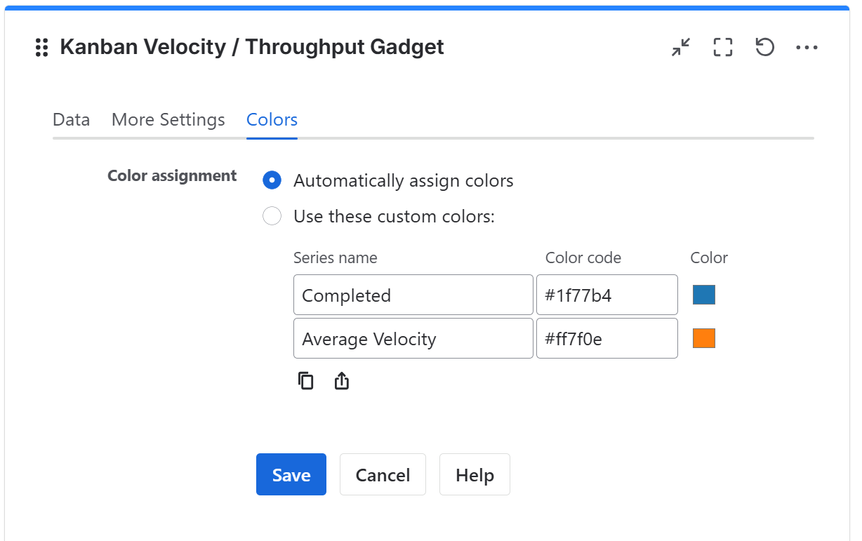Kanban velocity gadget configuration in Jira - colors tab.png