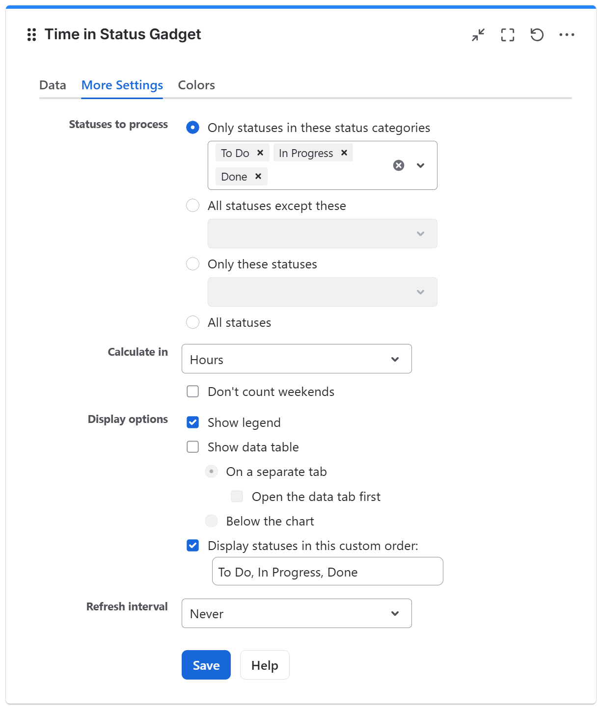 Time in status gadget configuration in Jira - more settings tab.png