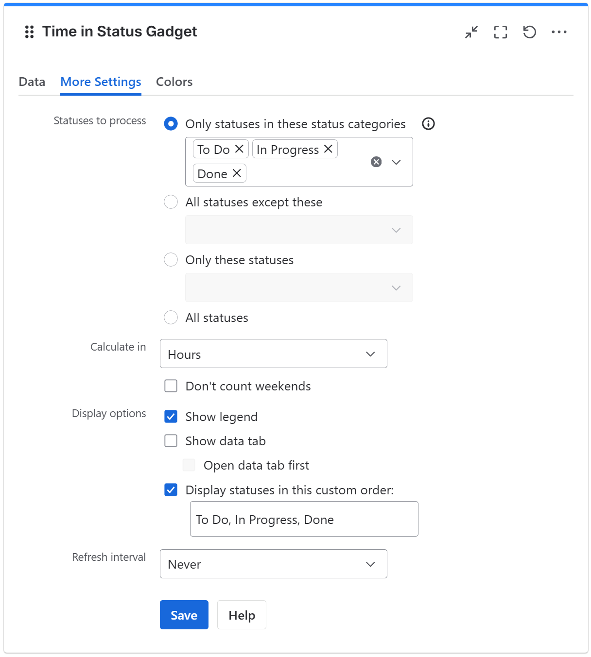Time in status gadget configuration in Jira - more settings tab.png