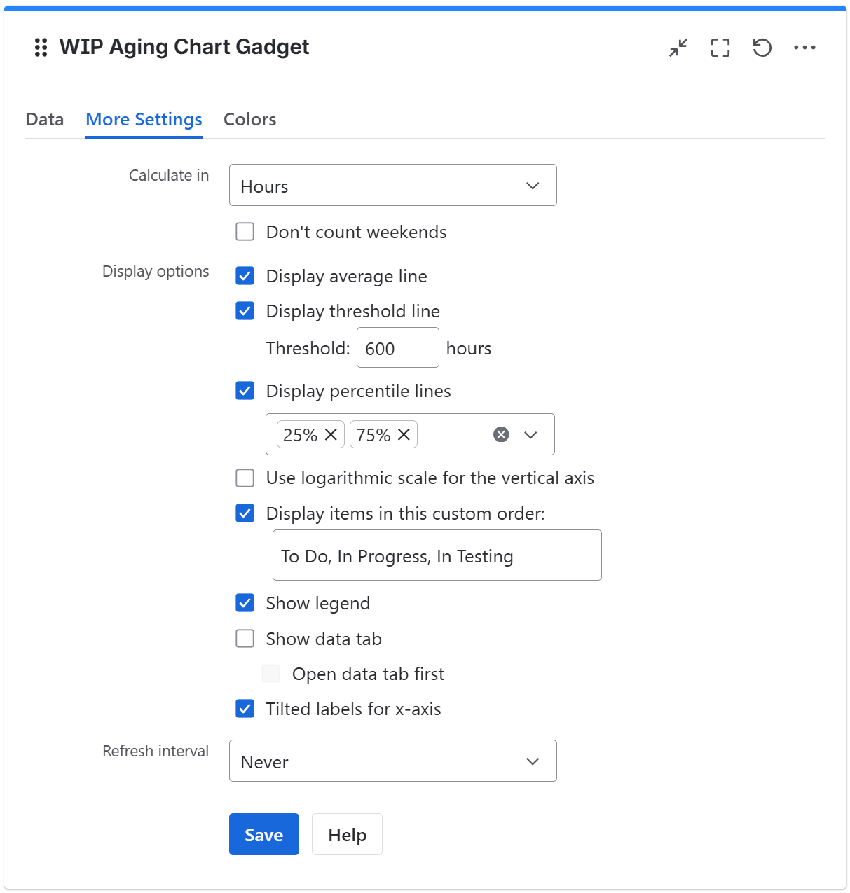 WIP aging chart gadget configuration in Jira - more settings tab.png