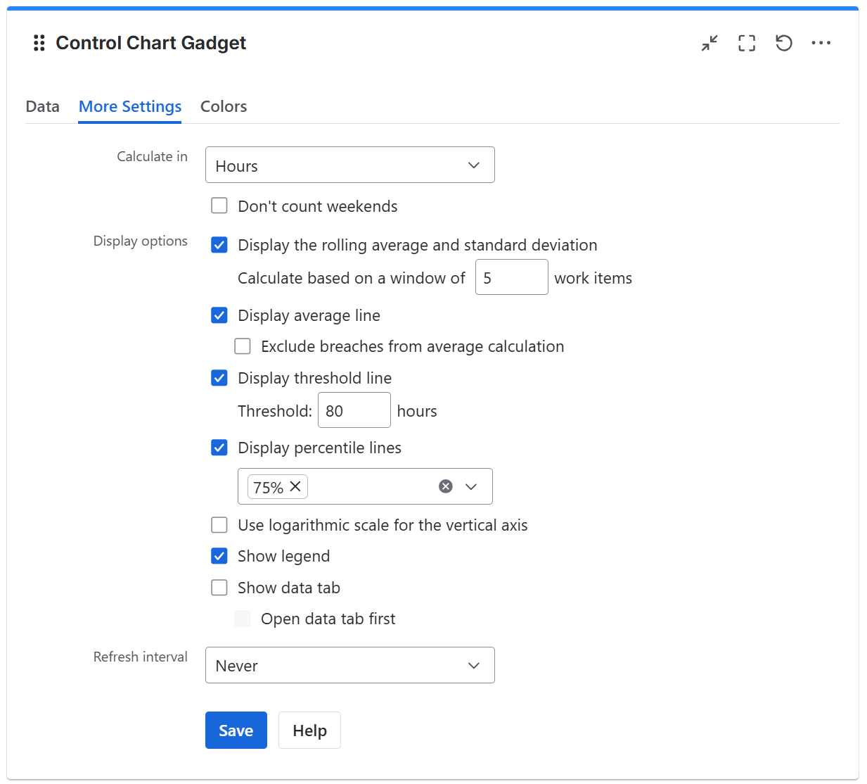 Control chart gadget configuration in Jira - more settings tab.png