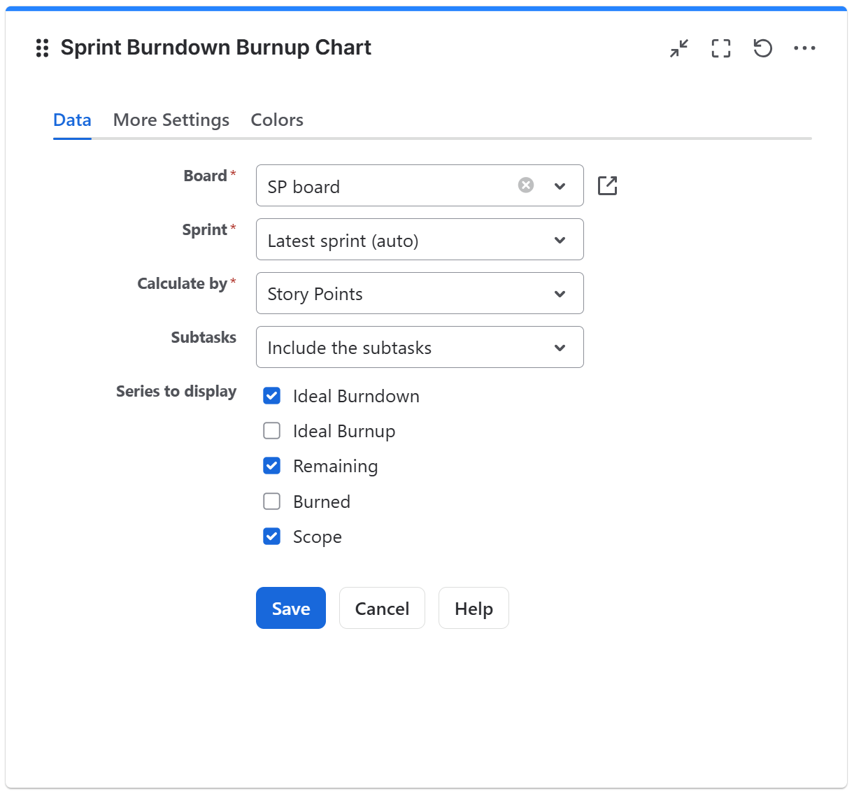 Sprint burndown burnup configuration in Jira - data tab.png