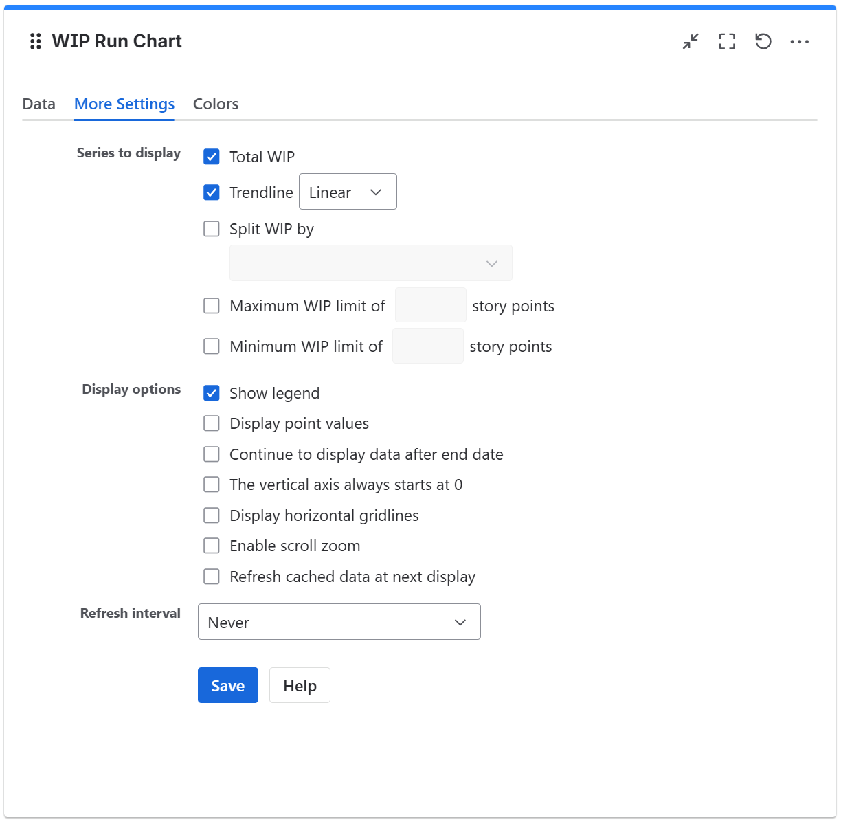 WIP run chart gadget configuration in Jira - more settings tab.png