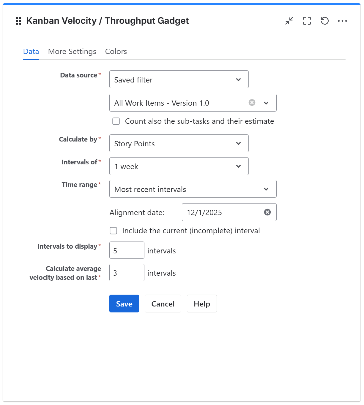 Kanban velocity gadget configuration in Jira - data tab.png