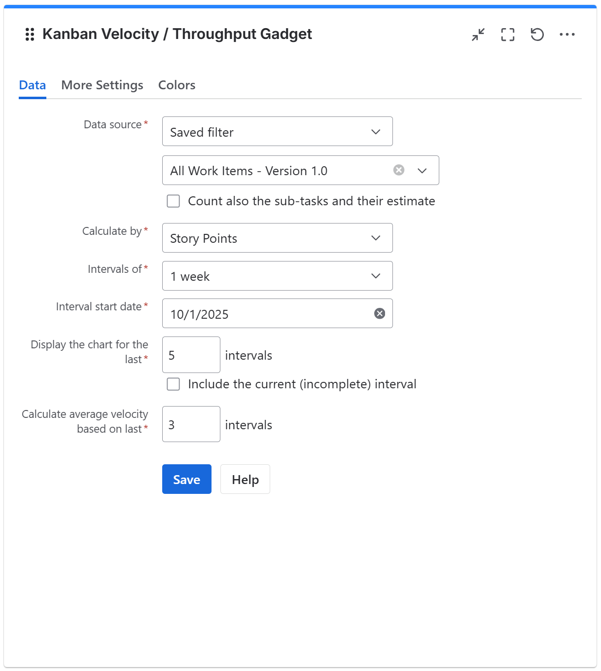 Kanban velocity gadget configuration in Jira - data tab.png