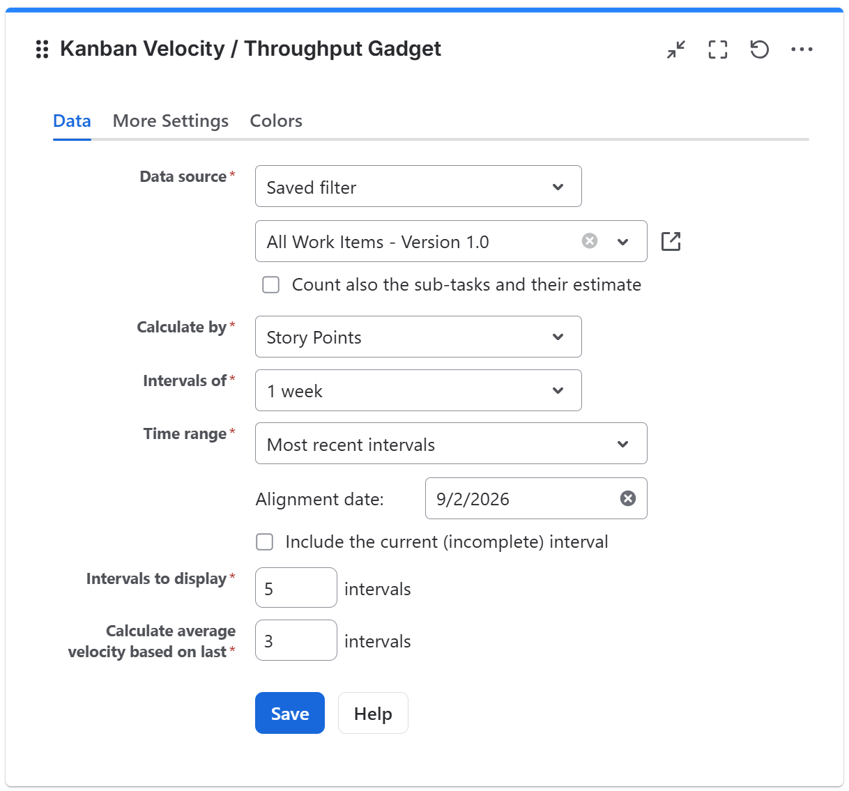 Kanban velocity gadget configuration in Jira - data tab.png