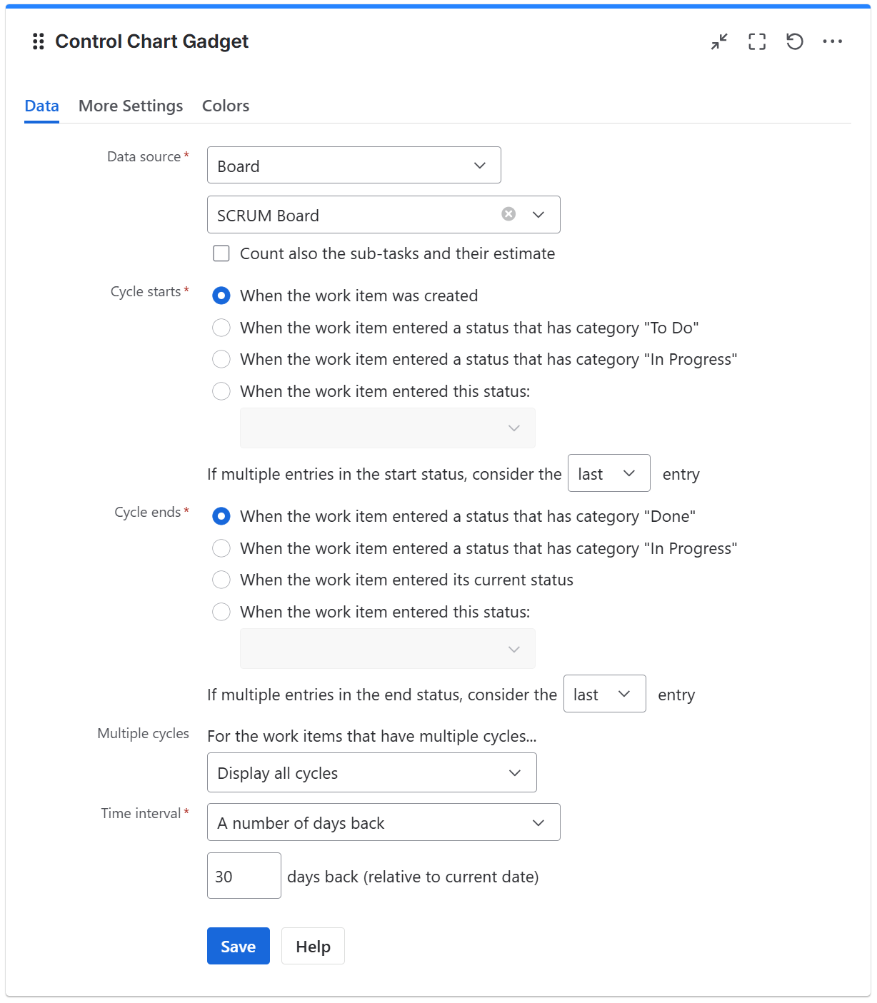 Control chart gadget configuration in Jira - data tab.png