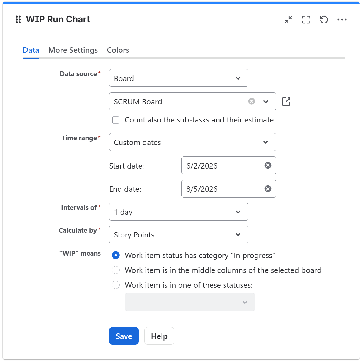 WIP run chart gadget configuration in Jira - data tab.png