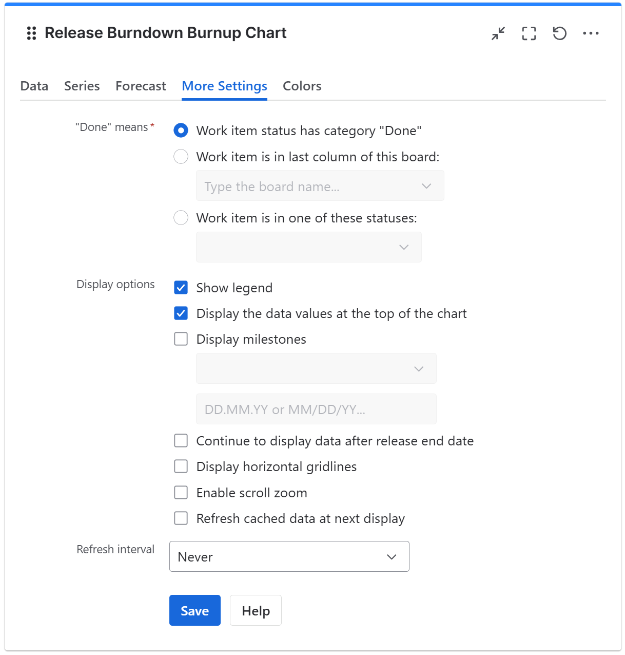 Release burndown burnup configuration in Jira - more settings tab.png
