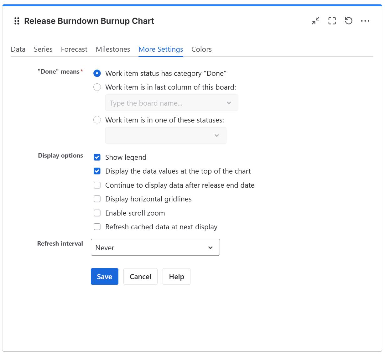 Release burndown burnup configuration in Jira - more settings tab.png